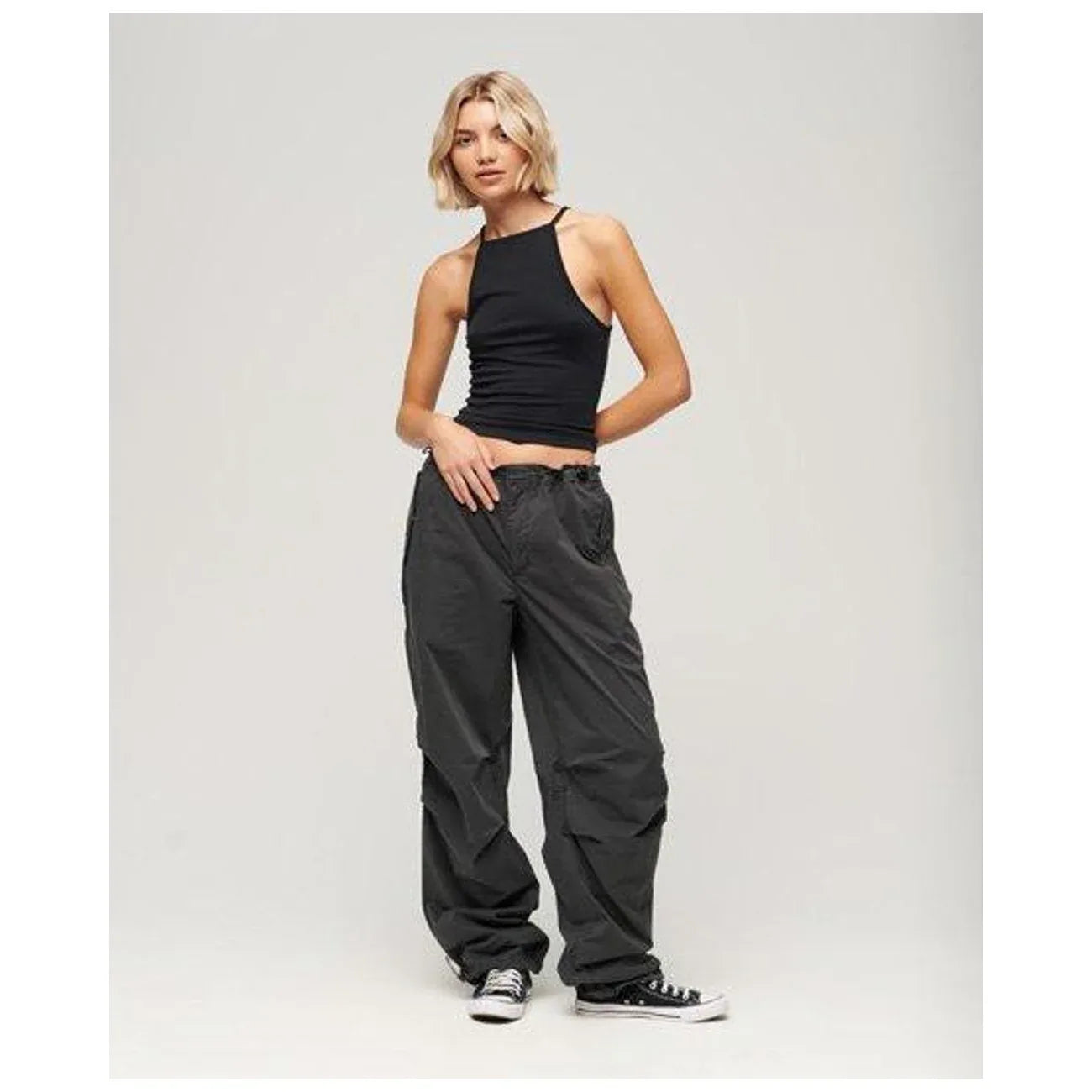 Superdry X Ringspun Women's Washed Black Boyfriend Cargo Pants - Loose Fit - Gomix Brands Outlet